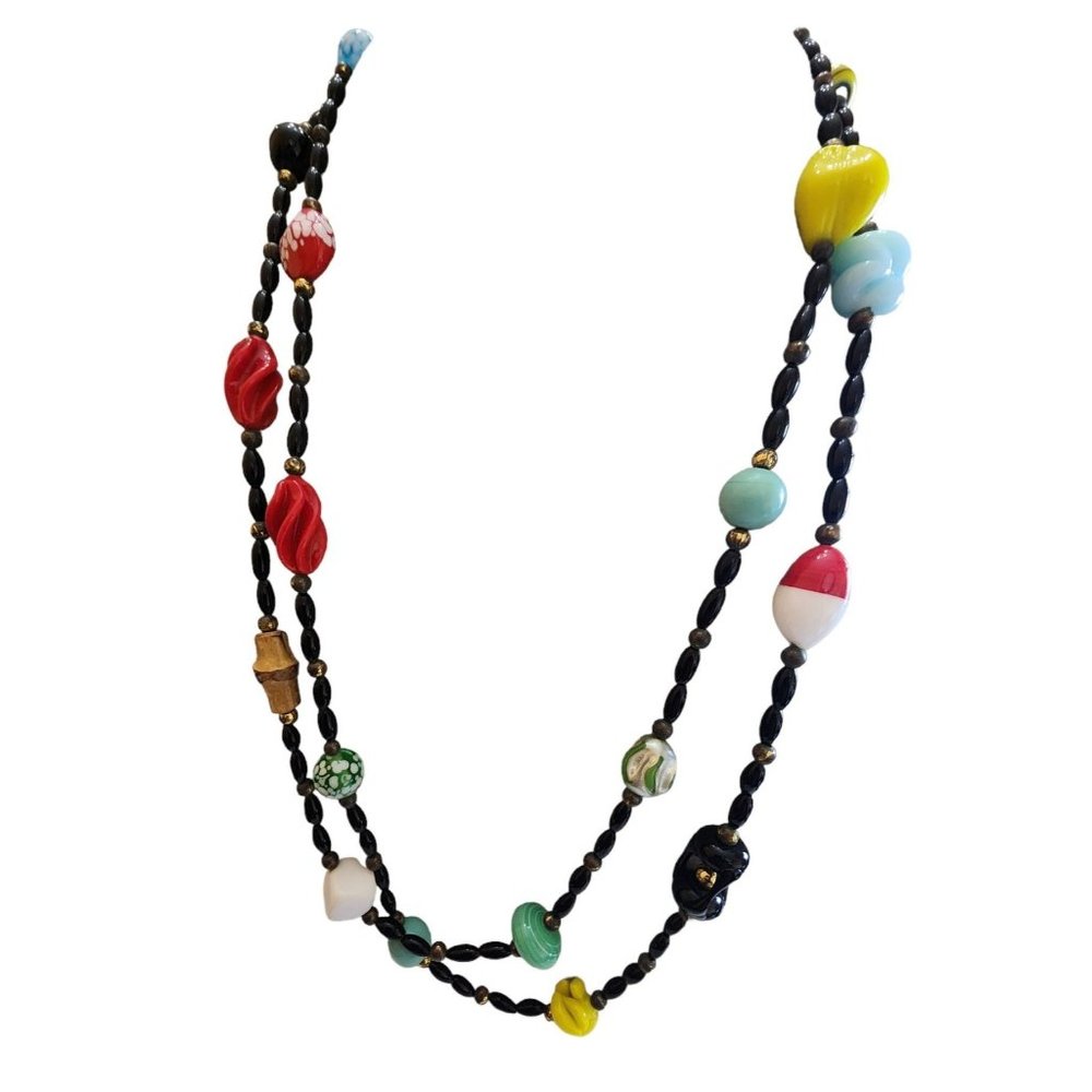 Vintage All Assorted Glass Fabulous 52" Necklace (A2425)